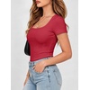 image:imageANRABESS Women Short Sleeve Tops Scoop Neck Ribbed Tee ShirtsRed