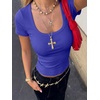 image:imageANRABESS Women Short Sleeve Tops Scoop Neck Ribbed Tee ShirtsRoyal Blue