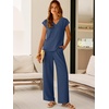 image:imageANRABESS Women Summer 2 Piece Outfits VNeck Top and Wide Leg Pants Set Comfy AllDay Wear for Lounge amp Daily Travel Sets Deep Blue XLarge