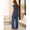 image:imageANRABESS Women Summer 2 Piece Outfits VNeck Top and Wide Leg Pants Set Comfy AllDay Wear for Lounge amp Daily Travel Sets Deep Blue XLarge