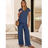image:imageANRABESS Women Summer 2 Piece Outfits VNeck Top and Wide Leg Pants Set Comfy AllDay Wear for Lounge amp Daily Travel Sets Deep Blue XLarge