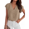 image:imageANRABESS Women Tops Business Casual Cap Sleeve Dressy Blouse V Neck ShirtsKhaki