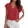 image:imageANRABESS Women Tops Business Casual Cap Sleeve Dressy Blouse V Neck ShirtsRed