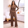 image:imageANRABESS Womens 2 Piece Lounge Henley Pajama Sets LoungewearBrown