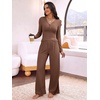 image:imageANRABESS Womens 2 Piece Lounge Henley Pajama Sets LoungewearBrown