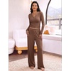 image:imageANRABESS Womens 2 Piece Lounge Henley Pajama Sets LoungewearBrown
