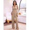 image:imageANRABESS Womens 2 Piece Lounge Henley Pajama Sets LoungewearKhaki