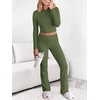 image:imageANRABESS Womens 2 Piece Lounge Sets Thermal Fleece Foldover Pants SetArmy Green