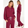 image:imageANRABESS Womens 2 Piece Quarter Zip Fall Fleece Striped SweatsuitsBurgundy