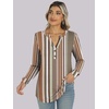 image:imageANRABESS Womens Fall Shirts Long Sleeve Henley Top Dressy Casual BlouseBrown White Strip
