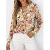 image:imageANRABESS Womens Fall Shirts Long Sleeve Henley Top Dressy Casual BlouseKhaki Beige Floral