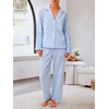 image:imageANRABESS Womens Gingham Pajama Set 2 Piece Striped LoungewearLight Blue White Stripe