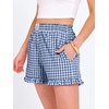 image:imageANRABESS Womens Gingham Striped Boxer ShortsBlue White Plaid