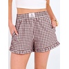 image:imageANRABESS Womens Gingham Striped Boxer ShortsBrown White Plaid