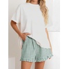 image:imageANRABESS Womens Gingham Striped Boxer ShortsGreen White Plaid