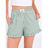 image:imageANRABESS Womens Gingham Striped Boxer ShortsGreen White Plaid