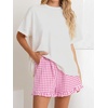 image:imageANRABESS Womens Gingham Striped Boxer ShortsHot Pink White Plaid