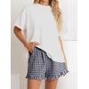 image:imageANRABESS Womens Gingham Striped Boxer ShortsNavy Blue White Plaid