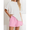 image:imageANRABESS Womens Gingham Striped Boxer ShortsPink White Plaid