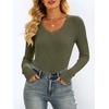 image:imageANRABESS Womens Long Sleeve Shirts VNeck Ribbed Kint Fall TopsArmy Green