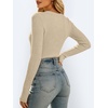 image:imageANRABESS Womens Long Sleeve Shirts VNeck Ribbed Kint Fall TopsBeige