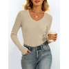image:imageANRABESS Womens Long Sleeve Shirts VNeck Ribbed Kint Fall TopsBeige