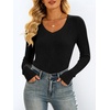 image:imageANRABESS Womens Long Sleeve Shirts VNeck Ribbed Kint Fall TopsBlack