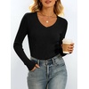 image:imageANRABESS Womens Long Sleeve Shirts VNeck Ribbed Kint Fall TopsBlack