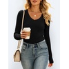 image:imageANRABESS Womens Long Sleeve Shirts VNeck Ribbed Kint Fall TopsBlack