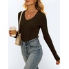 image:imageANRABESS Womens Long Sleeve Shirts VNeck Ribbed Kint Fall TopsBrown