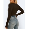 image:imageANRABESS Womens Long Sleeve Shirts VNeck Ribbed Kint Fall TopsBrown