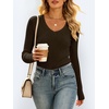 image:imageANRABESS Womens Long Sleeve Shirts VNeck Ribbed Kint Fall TopsBrown