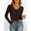 image:imageANRABESS Womens Long Sleeve Shirts VNeck Ribbed Kint Fall TopsBrown