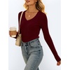 image:imageANRABESS Womens Long Sleeve Shirts VNeck Ribbed Kint Fall TopsBurgundy