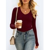 image:imageANRABESS Womens Long Sleeve Shirts VNeck Ribbed Kint Fall TopsBurgundy