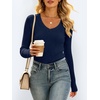 image:imageANRABESS Womens Long Sleeve Shirts VNeck Ribbed Kint Fall TopsNavy Blue
