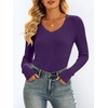image:imageANRABESS Womens Long Sleeve Shirts VNeck Ribbed Kint Fall TopsPurple