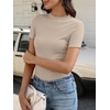image:imageANRABESS Womens Mock Neck Tops Short Sleeve Fitted Summer Casual T ShirtsOatmeal
