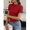 image:imageANRABESS Womens Mock Neck Tops Short Sleeve Fitted Summer Casual T ShirtsRed