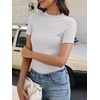 image:imageANRABESS Womens Mock Neck Tops Short Sleeve Fitted Summer Casual T ShirtsWhite
