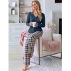image:imageANRABESS Womens Pajama Sets Sleepwear Lounge Set 2 Piece Outfits PjsNavy Blue  Navy Plaid