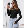 image:imageANRABESS Womens Ribbed Cutout Long Sleeve Shirts Slim Fit Going Out TopsBlack