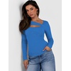 image:imageANRABESS Womens Ribbed Cutout Long Sleeve Shirts Slim Fit Going Out TopsBlue
