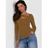 image:imageANRABESS Womens Ribbed Cutout Long Sleeve Shirts Slim Fit Going Out TopsLight Brown