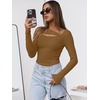 image:imageANRABESS Womens Ribbed Cutout Long Sleeve Shirts Slim Fit Going Out TopsLight Brown
