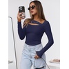 image:imageANRABESS Womens Ribbed Cutout Long Sleeve Shirts Slim Fit Going Out TopsNavy Blue