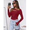 image:imageANRABESS Womens Ribbed Cutout Long Sleeve Shirts Slim Fit Going Out TopsRed