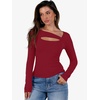 image:imageANRABESS Womens Ribbed Cutout Long Sleeve Shirts Slim Fit Going Out TopsRed