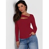 image:imageANRABESS Womens Ribbed Cutout Long Sleeve Shirts Slim Fit Going Out TopsRed