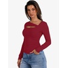 image:imageANRABESS Womens Ribbed Cutout Long Sleeve Shirts Slim Fit Going Out TopsRed